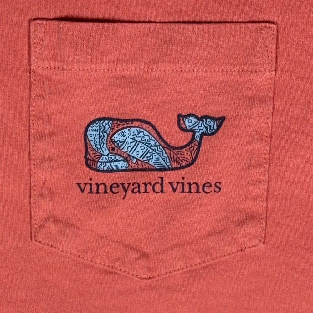 Vineyard Vines Coral Pocket T-Shirt Whale Logo Back Graphic 100% Cotton L - Picture 3 of 6